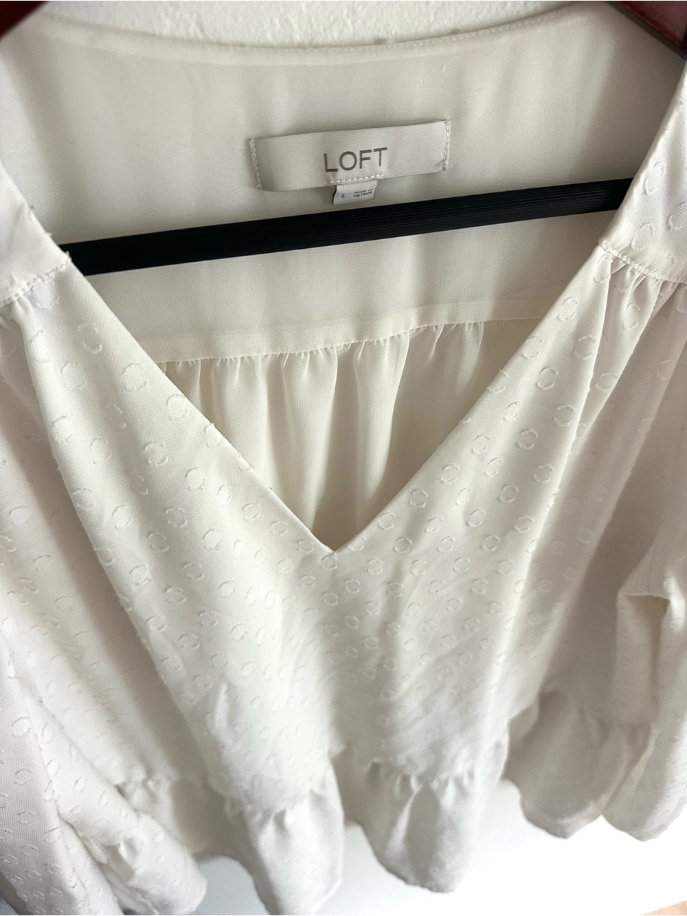 LOFT Ivory V-Neck Swiss Dot Peplum Top - Picture 2 of 7